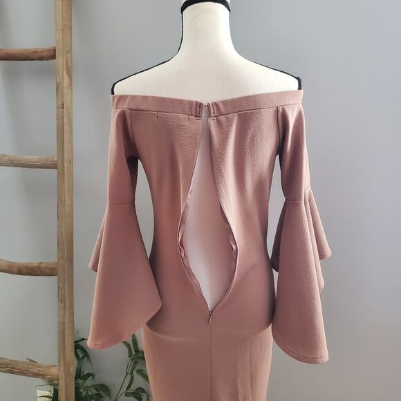 Almost Famous pink Off The Shoulder Bodycon Midi Dress Size L - Picture 3 of 10